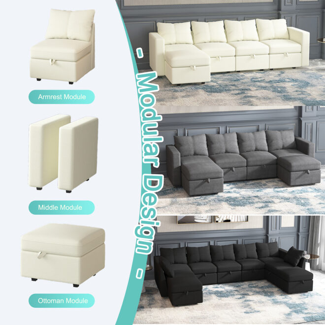 Livelylodge Modern L-Shaped Modular Sectional Sofa, Polyester Upholstery with Sturdy Wooden Frame, Comfortable Couch for Living Room or Office, Space-Saving Design 109''L x 78''W x 34''H - Image 3