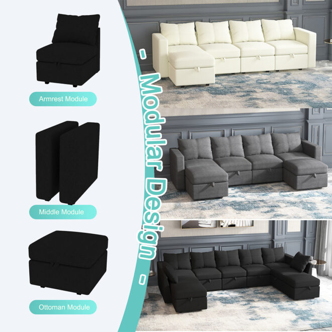Livelylodge Modern L-Shaped Modular Sectional Sofa, Polyester Upholstery with Sturdy Wooden Frame, Comfortable Couch for Living Room or Office, Space-Saving Design 109''L x 78''W x 34''H - Image 19