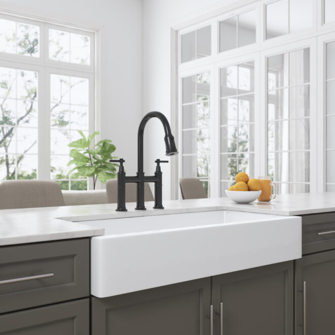 Bridge Kitchen Faucet with Pull-Down Sprayhead in Spot - Image 16