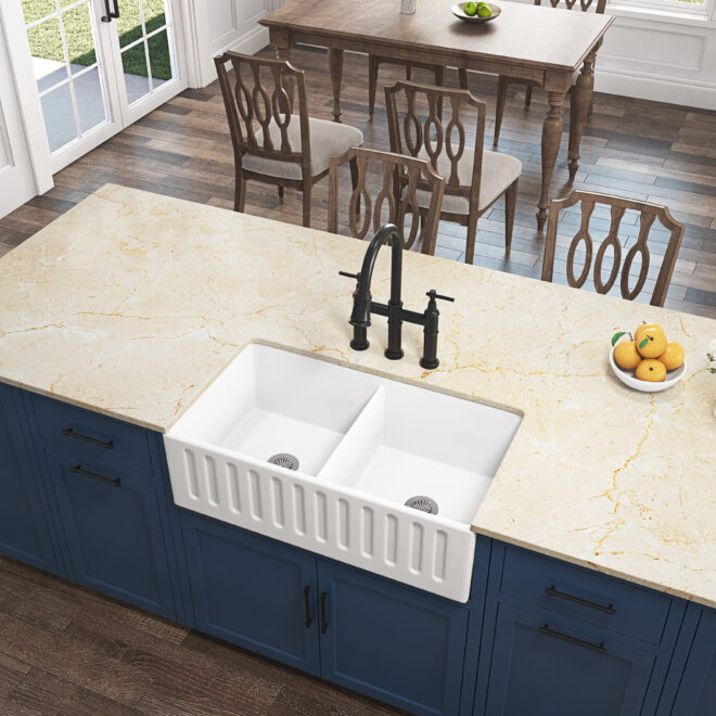 Bridge Kitchen Faucet with Pull-Down Sprayhead in Spot - Image 19