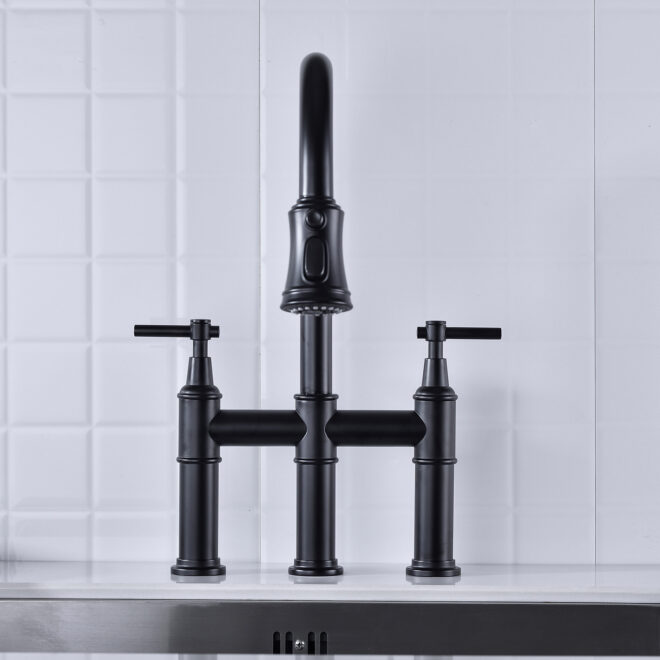 Bridge Kitchen Faucet with Pull-Down Sprayhead in Spot - Image 3