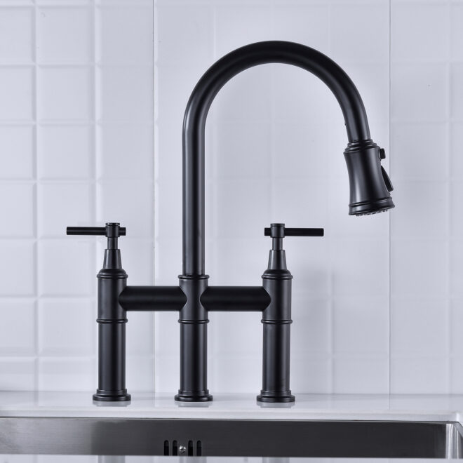 Bridge Kitchen Faucet with Pull-Down Sprayhead in Spot - Image 4
