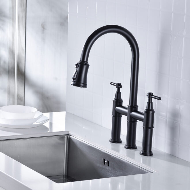 Bridge Kitchen Faucet with Pull-Down Sprayhead in Spot - Image 6
