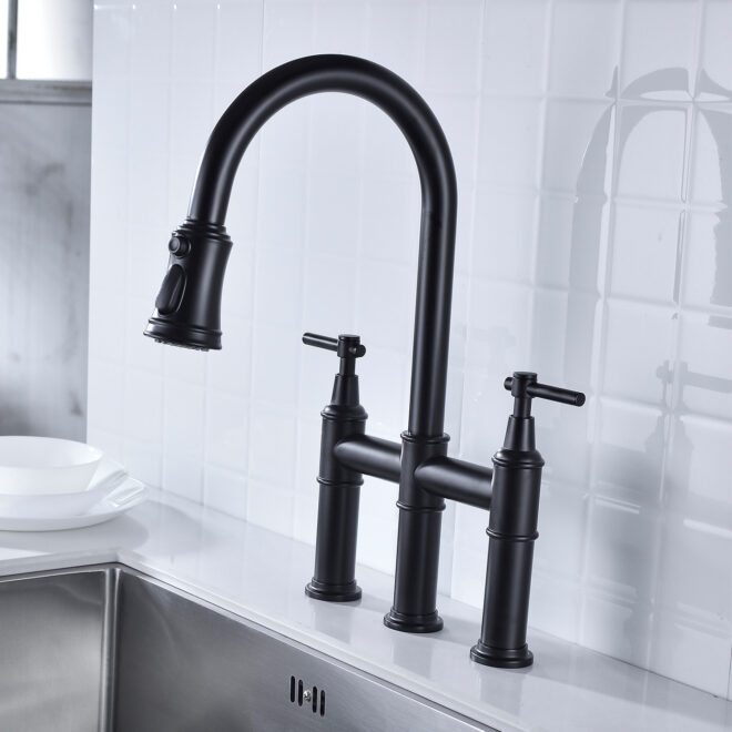 Bridge Kitchen Faucet with Pull-Down Sprayhead in Spot - Image 7