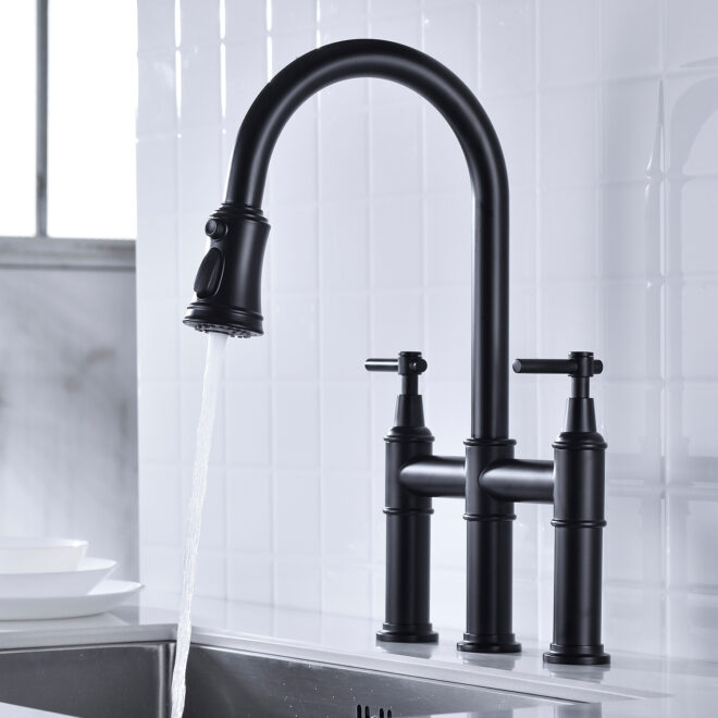 Bridge Kitchen Faucet with Pull-Down Sprayhead in Spot - Image 8