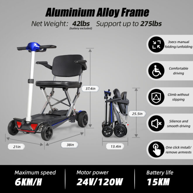 MOBIFREE Powered Lightweight Manual Folding Mobility Scooter M2020 for Adults and Seniors. - Image 3