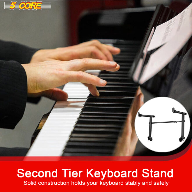 5 Core 2 tier Keyboard Stand Extension Adapter Adjustable Width 2nd Tier X-Style Piano Stands Attachment for 54 - 88 Key Music Keyboards, Z Style & Double Stand Extender KS 2T - Image 2
