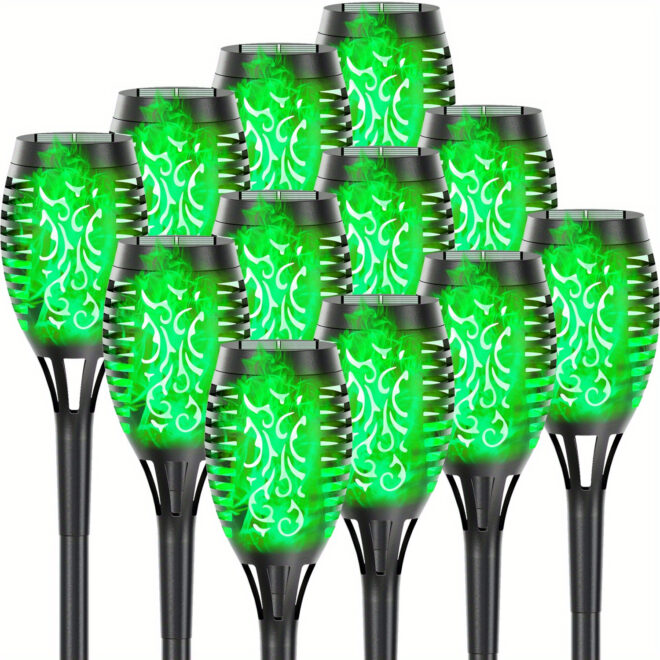 4/8/12pcs/pack Solar Outdoor Lights, 12LED Solar Torch Lights With Flickering Flame For Garden Decor, Mini IP65 Waterproof Landscape Flame Lights For Yard Pathway Patio Pool - Auto On/Off - Image 153