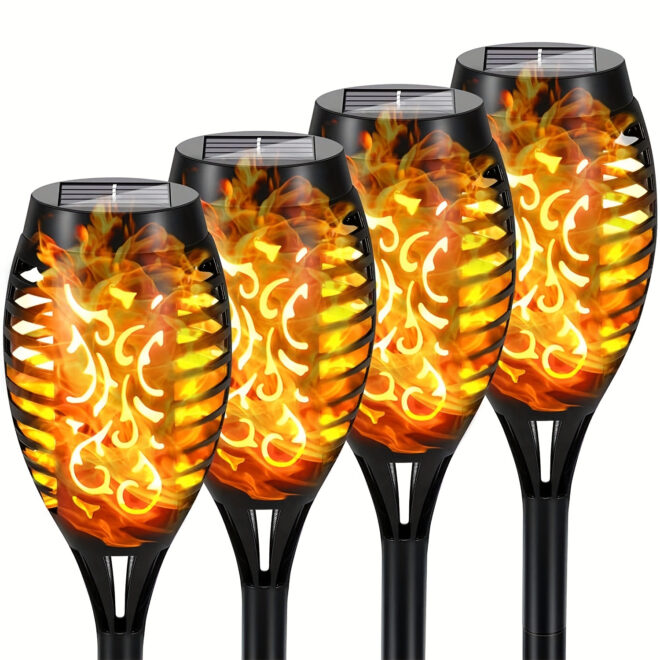 4/8/12pcs/pack Solar Outdoor Lights, 12LED Solar Torch Lights With Flickering Flame For Garden Decor, Mini IP65 Waterproof Landscape Flame Lights For Yard Pathway Patio Pool - Auto On/Off - Image 2