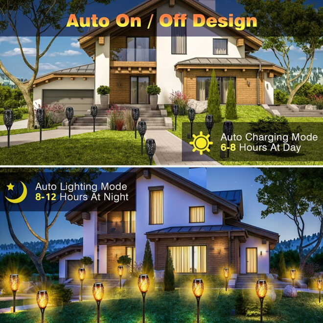 4/8/12pcs/pack Solar Outdoor Lights, 12LED Solar Torch Lights With Flickering Flame For Garden Decor, Mini IP65 Waterproof Landscape Flame Lights For Yard Pathway Patio Pool - Auto On/Off - Image 3