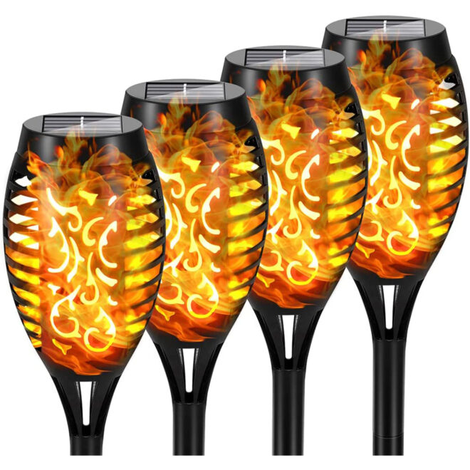4/8/12pcs/pack Solar Outdoor Lights, 12LED Solar Torch Lights With Flickering Flame For Garden Decor, Mini IP65 Waterproof Landscape Flame Lights For Yard Pathway Patio Pool - Auto On/Off - Image 4