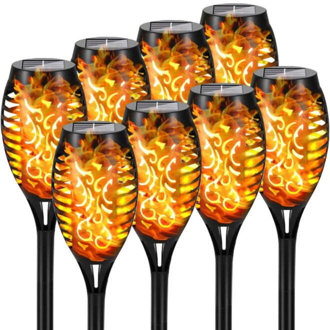 4/8/12pcs/pack Solar Outdoor Lights, 12LED Solar Torch Lights With Flickering Flame For Garden Decor, Mini IP65 Waterproof Landscape Flame Lights For Yard Pathway Patio Pool - Auto On/Off - Image 6