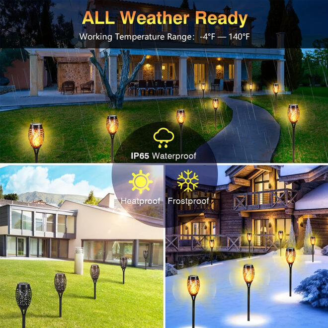 4/8/12pcs/pack Solar Outdoor Lights, 12LED Solar Torch Lights With Flickering Flame For Garden Decor, Mini IP65 Waterproof Landscape Flame Lights For Yard Pathway Patio Pool - Auto On/Off - Image 7