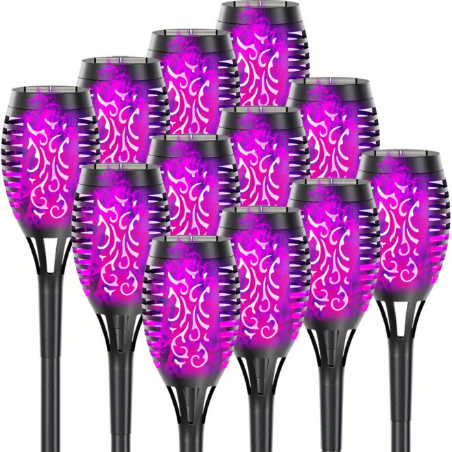 4/8/12pcs/pack Solar Outdoor Lights, 12LED Solar Torch Lights With Flickering Flame For Garden Decor, Mini IP65 Waterproof Landscape Flame Lights For Yard Pathway Patio Pool - Auto On/Off - Image 132