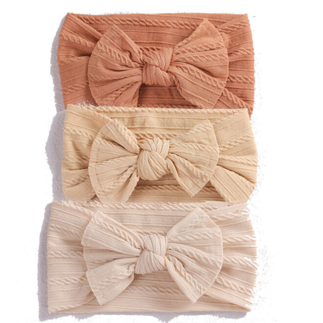 3-Piece Set Infant Baby Elastic Headband Jacquard Wide-Brimmed Nylon Bow Children's Hair Band - Image 2
