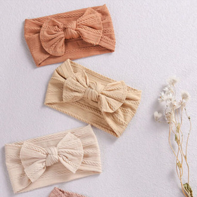 3-Piece Set Infant Baby Elastic Headband Jacquard Wide-Brimmed Nylon Bow Children's Hair Band - Image 3