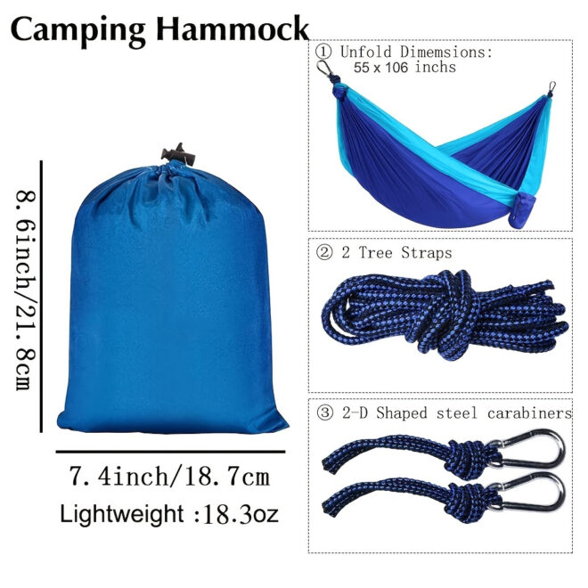 1pc Outdoor Camping Hammock; Portable Nylon Parachute Hammock 106*55in - Image 32