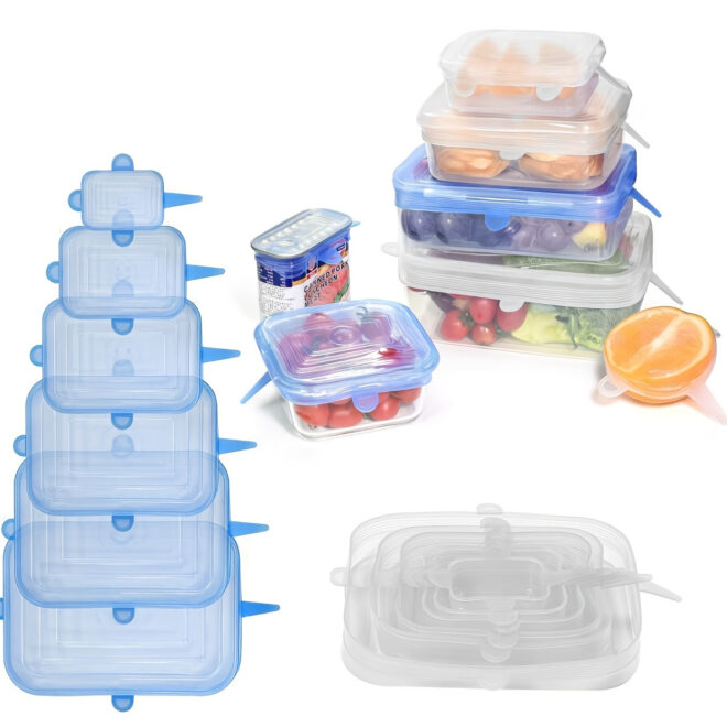 6pcs Rectangular Silicone Fresh-keeping Lid; Eco-friendly Reusable Food Covers For Bowls; Cups; Cans; Fit Different Sizes & Shapes Of Container; Dishwasher & Freezer Safe - Image 14