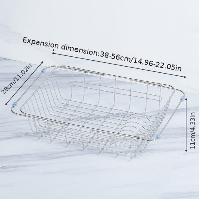 1pc Drain Rack; Drain Basket; Stainless Steel Kitchen Basket; Home Utensil Holder; Sink Basket; Retractable Sink Rack Suitable For Rectangular Sink Bowl Plate Organizer Storage - Image 5