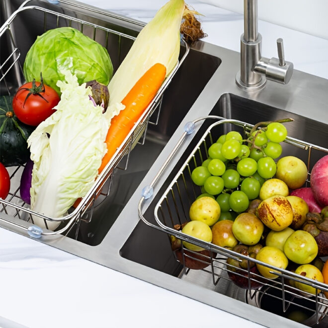 1pc Drain Rack; Drain Basket; Stainless Steel Kitchen Basket; Home Utensil Holder; Sink Basket; Retractable Sink Rack Suitable For Rectangular Sink Bowl Plate Organizer Storage - Image 7