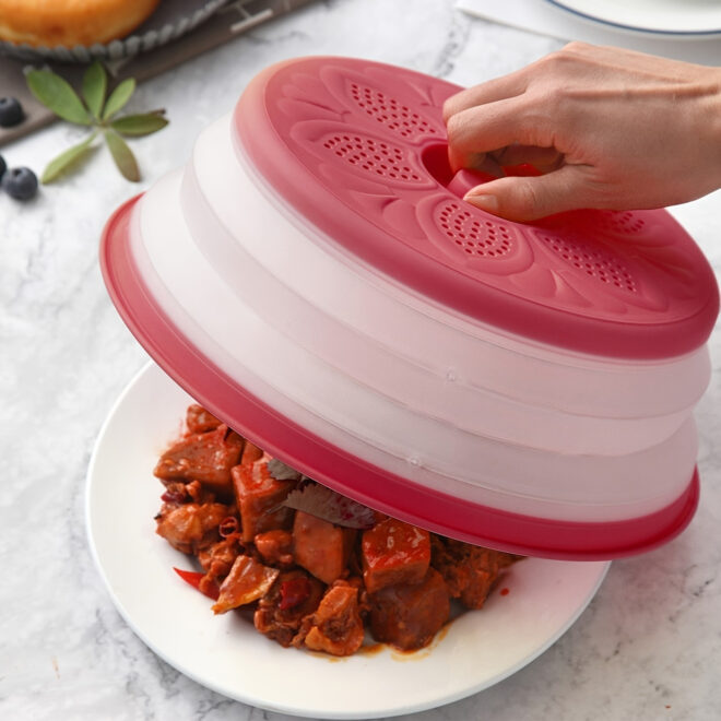 1pc Kitchen Foldable Microwave Food Cover; Fresh-Keeping Reusable Proof Clear Refrigerator Preservation Lid - Image 2