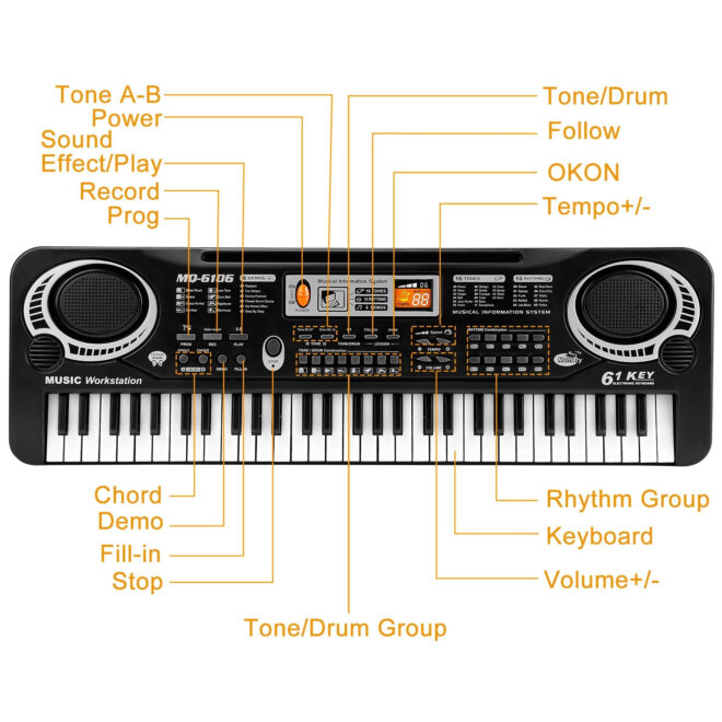 61 Keys Digital Music Electronic Keyboard Electric Piano Musical Instrument Kids Learning Keyboard - Image 2