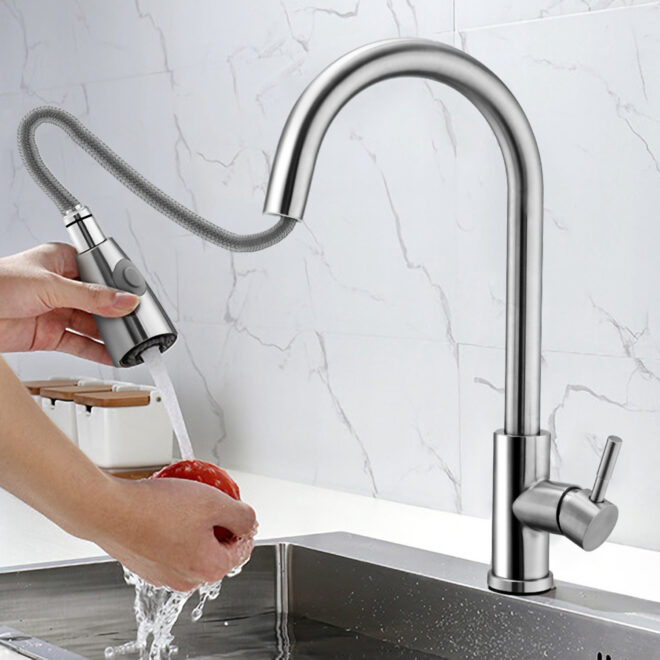 Kitchen Faucets Single Handle Kitchen Sink Faucet Brushed Nickel Stainless Steel Pulldown Head Faucet - Image 7