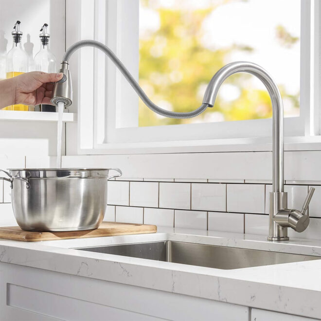 Kitchen Faucets Single Handle Kitchen Sink Faucet Brushed Nickel Stainless Steel Pulldown Head Faucet - Image 9