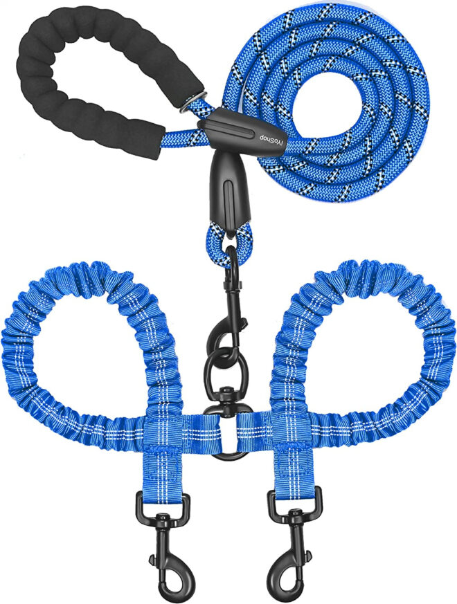 Dual Dog Leash; Double Dog Leash; 360 Swivel No Tangle Walking Leash; Shock Absorbing Bungee for Two Dogs - Image 9