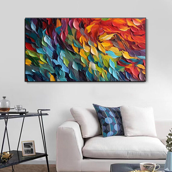 Handmade Oil Painting Original Colorful Feathers Oil Painting On Canvas Large Wall Art Abstract Colorful Painting Custom Painting Living room Home Wall Decorative Painting - Image 4
