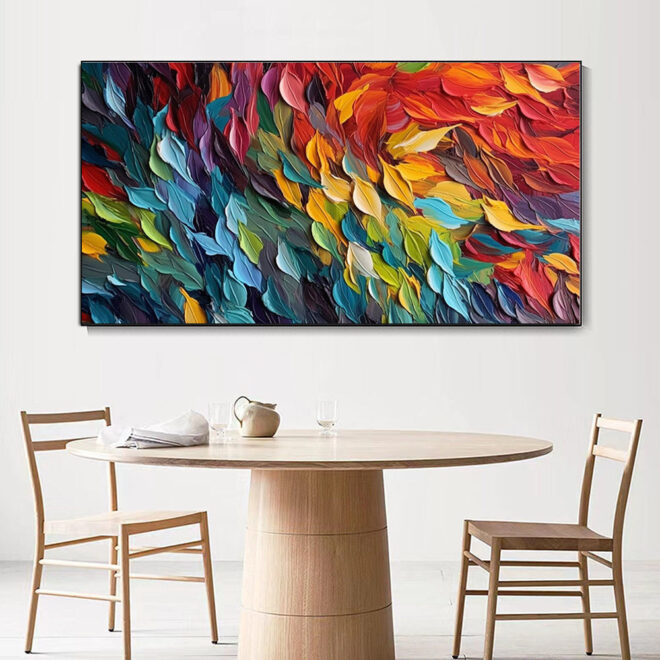 Handmade Oil Painting Original Colorful Feathers Oil Painting On Canvas Large Wall Art Abstract Colorful Painting Custom Painting Living room Home Wall Decorative Painting - Image 5