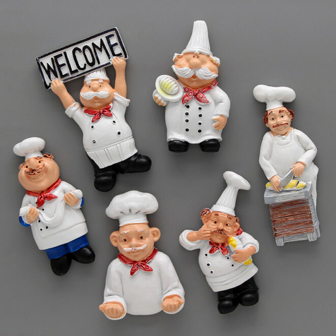 6pcs, 3D Cartoon Chef Refrigerator Magnets