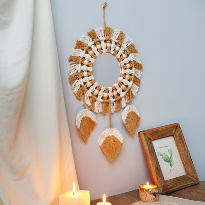 1pc, Bohemian Hand-Woven Dream Catcher with Mirror - Wall Art, Home Decor, Birthday Gift, Festival Decor - Image 2