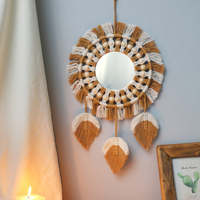 1pc, Bohemian Hand-Woven Dream Catcher with Mirror - Wall Art, Home Decor, Birthday Gift, Festival Decor - Image 3