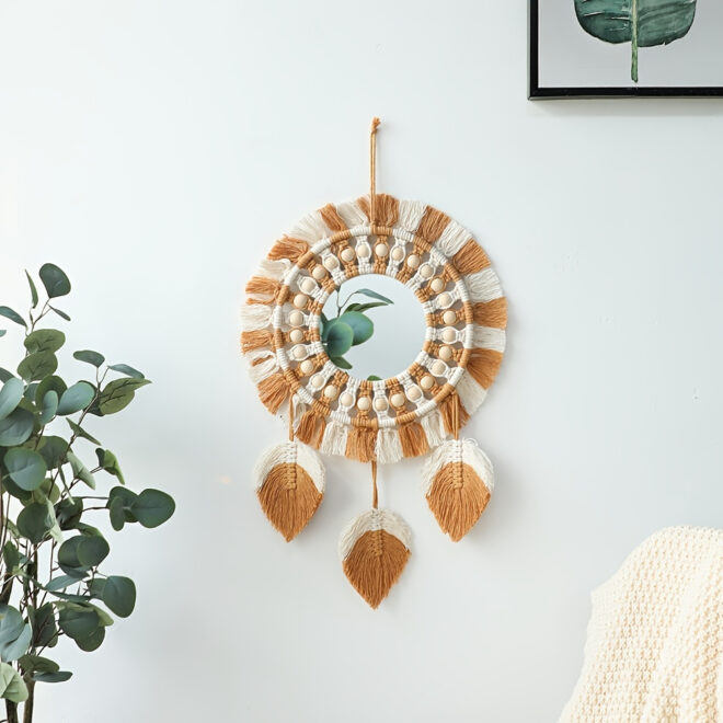 1pc, Bohemian Hand-Woven Dream Catcher with Mirror - Wall Art, Home Decor, Birthday Gift, Festival Decor - Image 4