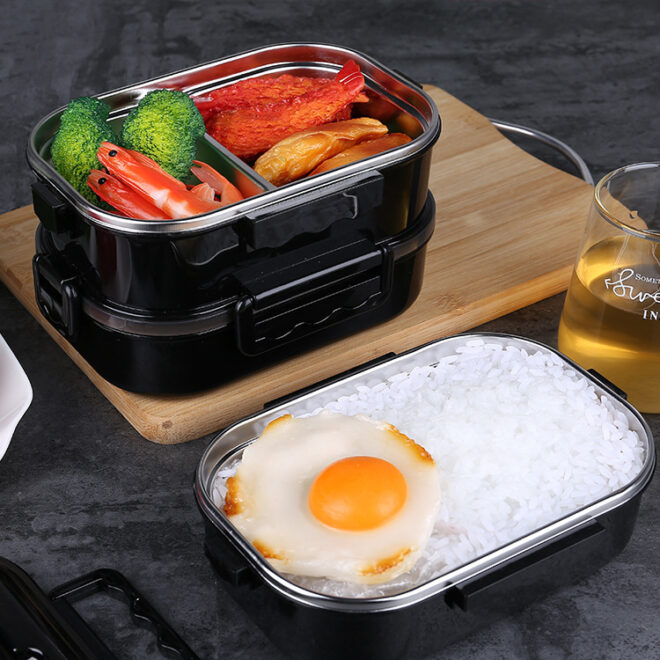 Bento Box Double Layer Lunch Box for Kids and Adults Leakproof Lunch Containers with Removable Stainless Steel Tray Microwave Safe - Image 4