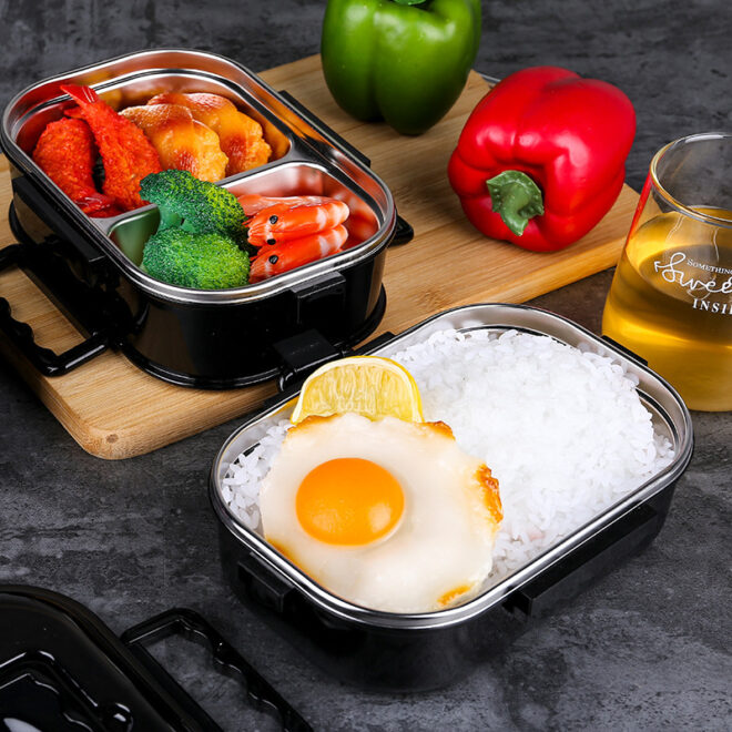 Bento Box Double Layer Lunch Box for Kids and Adults Leakproof Lunch Containers with Removable Stainless Steel Tray Microwave Safe - Image 5