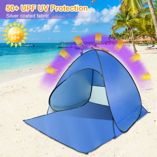 Pop Up Beach Tent Sun Shade Shelter Anti-UV Automatic Waterproof Tent Canopy for 2/3 Man w/ Net Window Storage Bag - Image 45
