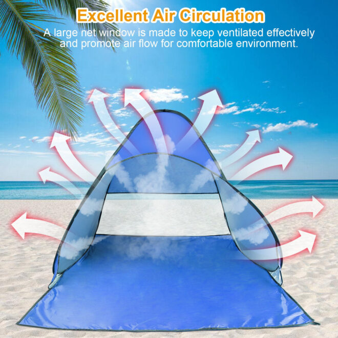 Pop Up Beach Tent Sun Shade Shelter Anti-UV Automatic Waterproof Tent Canopy for 2/3 Man w/ Net Window Storage Bag - Image 46