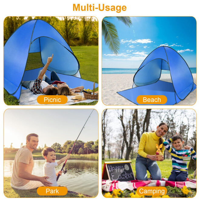 Pop Up Beach Tent Sun Shade Shelter Anti-UV Automatic Waterproof Tent Canopy for 2/3 Man w/ Net Window Storage Bag - Image 48