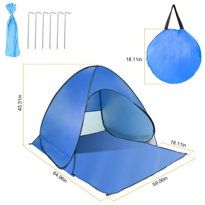 Pop Up Beach Tent Sun Shade Shelter Anti-UV Automatic Waterproof Tent Canopy for 2/3 Man w/ Net Window Storage Bag - Image 50