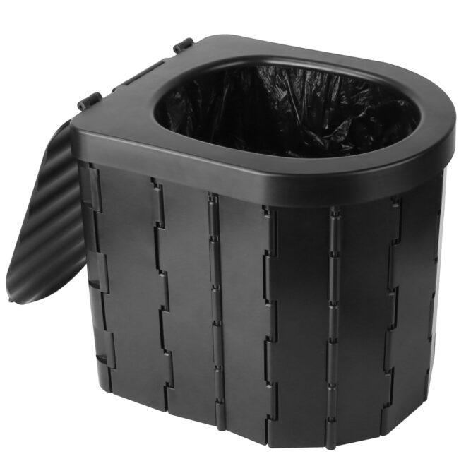 Foldable Emergency Toilet Portable Porta Potty for Car Travel Camping Boating Hiking Cleanable Travel Commode with Lid Carry Bag 1 Roll Garbage Bags - Image 11