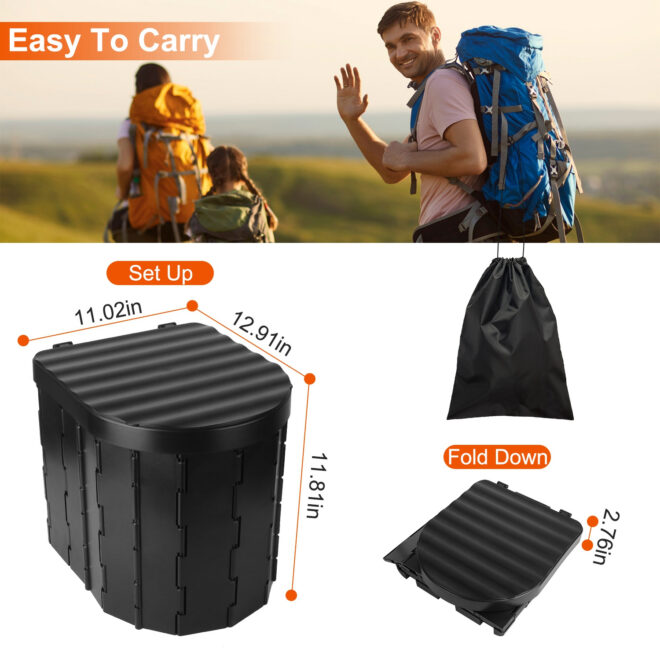 Foldable Emergency Toilet Portable Porta Potty for Car Travel Camping Boating Hiking Cleanable Travel Commode with Lid Carry Bag 1 Roll Garbage Bags - Image 8