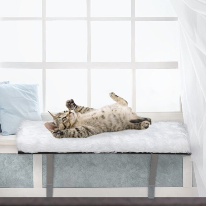Cat Window Perch;  Wall-mounted Cat Seat with Soft Cushion and Supporting Feet;  White - Image 2