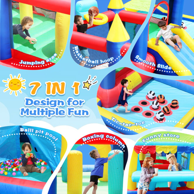 7 in 1 Inflatable Bounce House, Bouncy House with Ball Pit for Kids Indoor Outdoor Party Family Fun, Obstacles, Toddler Jump Bouncy Castle with Ball Pit for Birthday Party Gifts - Image 4