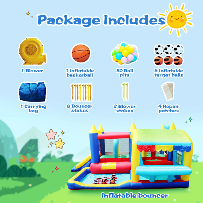 7 in 1 Inflatable Bounce House, Bouncy House with Ball Pit for Kids Indoor Outdoor Party Family Fun, Obstacles, Toddler Jump Bouncy Castle with Ball Pit for Birthday Party Gifts - Image 6