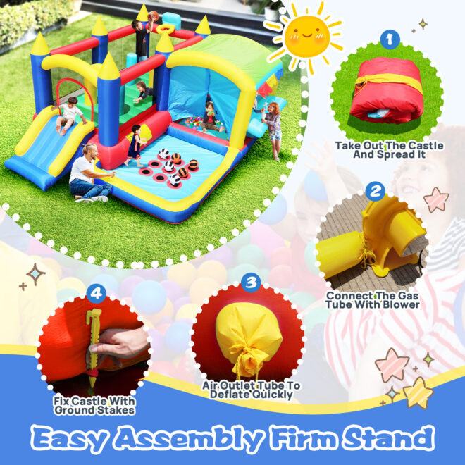 7 in 1 Inflatable Bounce House, Bouncy House with Ball Pit for Kids Indoor Outdoor Party Family Fun, Obstacles, Toddler Jump Bouncy Castle with Ball Pit for Birthday Party Gifts - Image 7