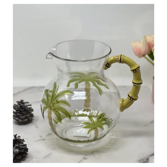 3 Quarts Water Pitcher with Lid, Palm Tree Design Unbreakable Plastic Pitcher, Drink Pitcher, Juice Pitcher with Spout BPA Free - Image 2