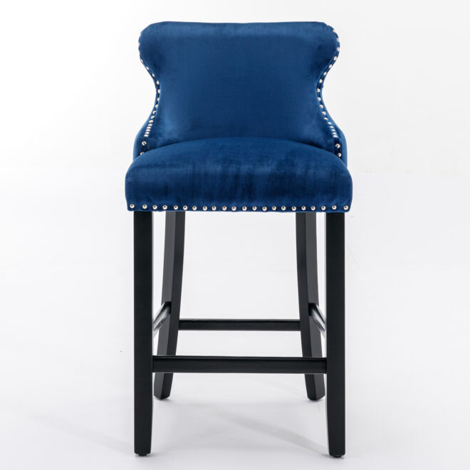 A&A Furniture,Contemporary Velvet Upholstered Wing-Back Barstools with Button Tufted Decoration and Wooden Legs, and Chrome Nailhead Trim, Leisure Style Bar Chairs,Bar stools,Set of 2 (Blue),SW1824BL - Image 2