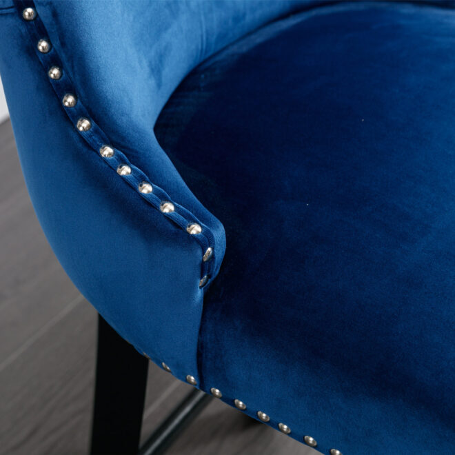 A&A Furniture,Contemporary Velvet Upholstered Wing-Back Barstools with Button Tufted Decoration and Wooden Legs, and Chrome Nailhead Trim, Leisure Style Bar Chairs,Bar stools,Set of 2 (Blue),SW1824BL - Image 11